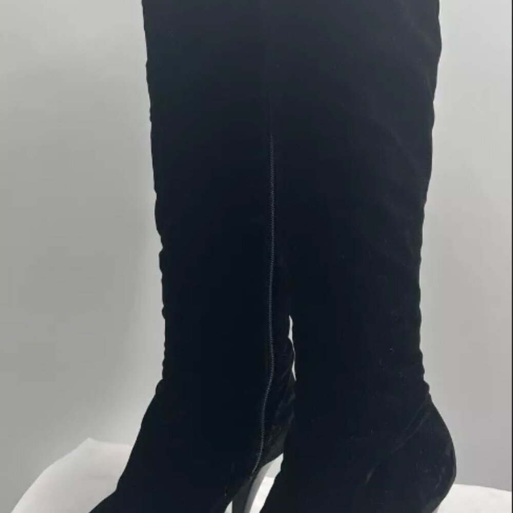 CHANEL Black Velvet Velour Knee High Boots W/Patent Heels/Cap Toe CC/ Logo Sz 40 - Picture 4 of 12